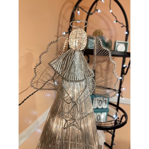 Angel Christmas Tree Topper Light-Up Silver Wire With Star Design&Halo Size 13” - Picture 4 of 12